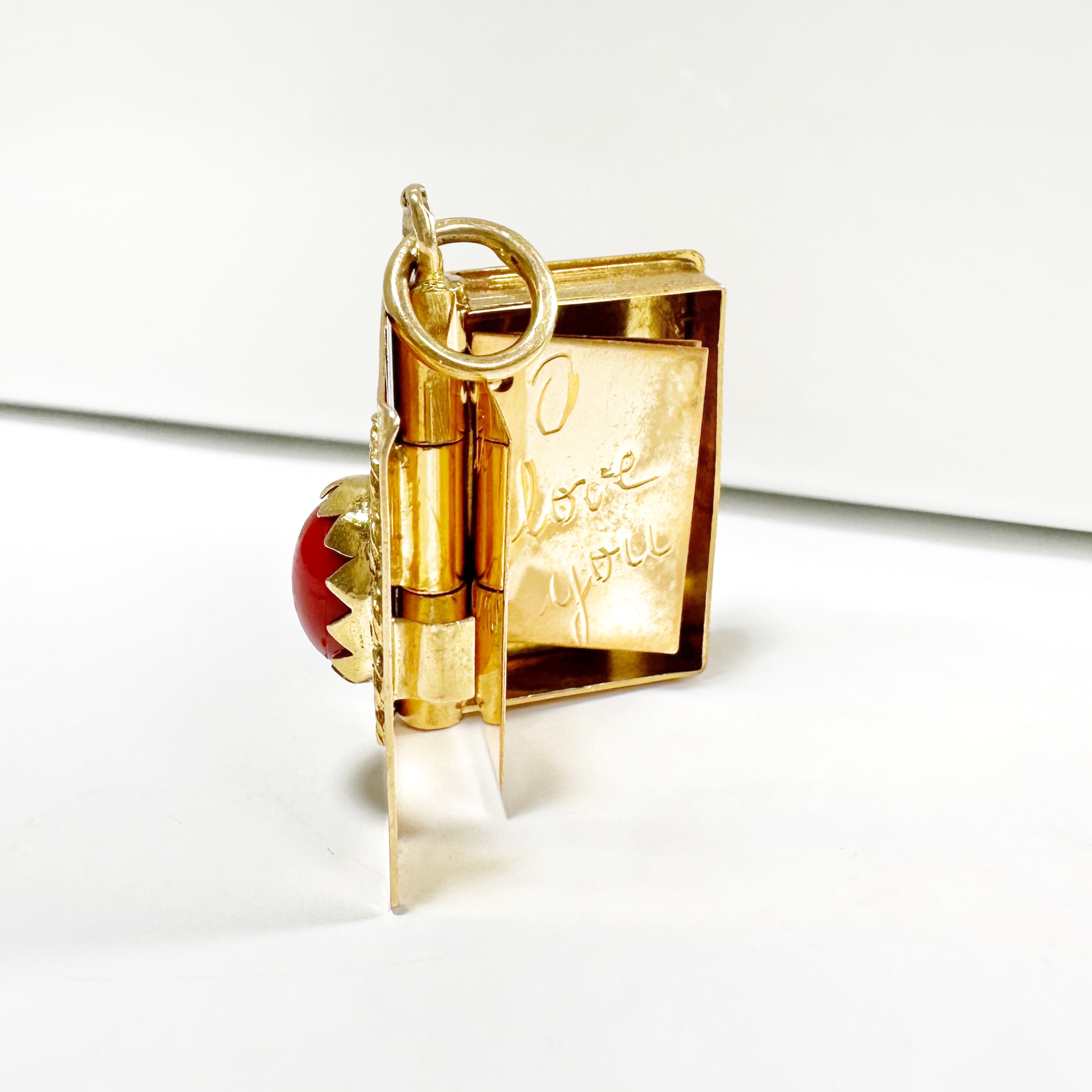 Antique Gold And Coral Love Book Pendant 10