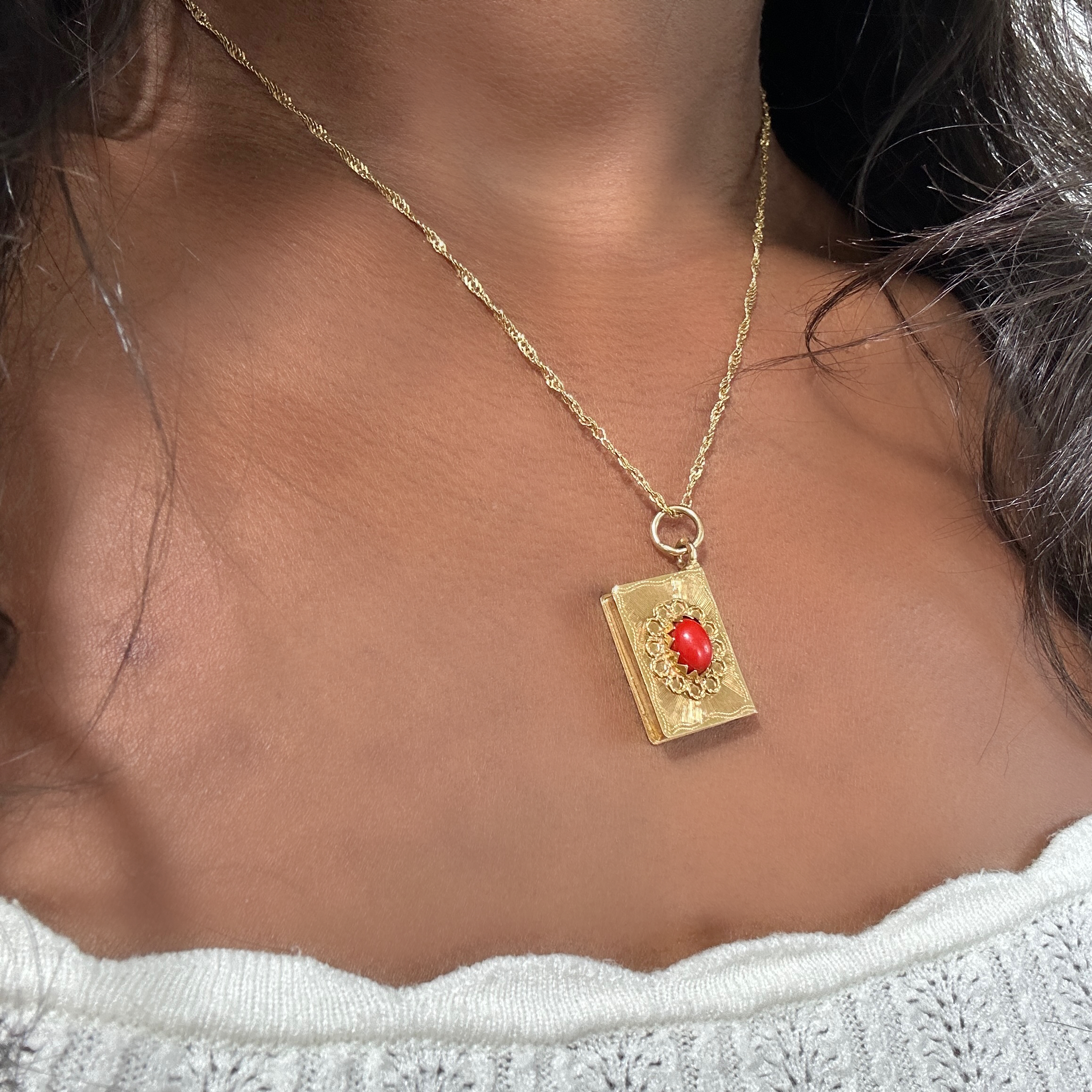 Antique Gold And Coral Love Book Pendant 2