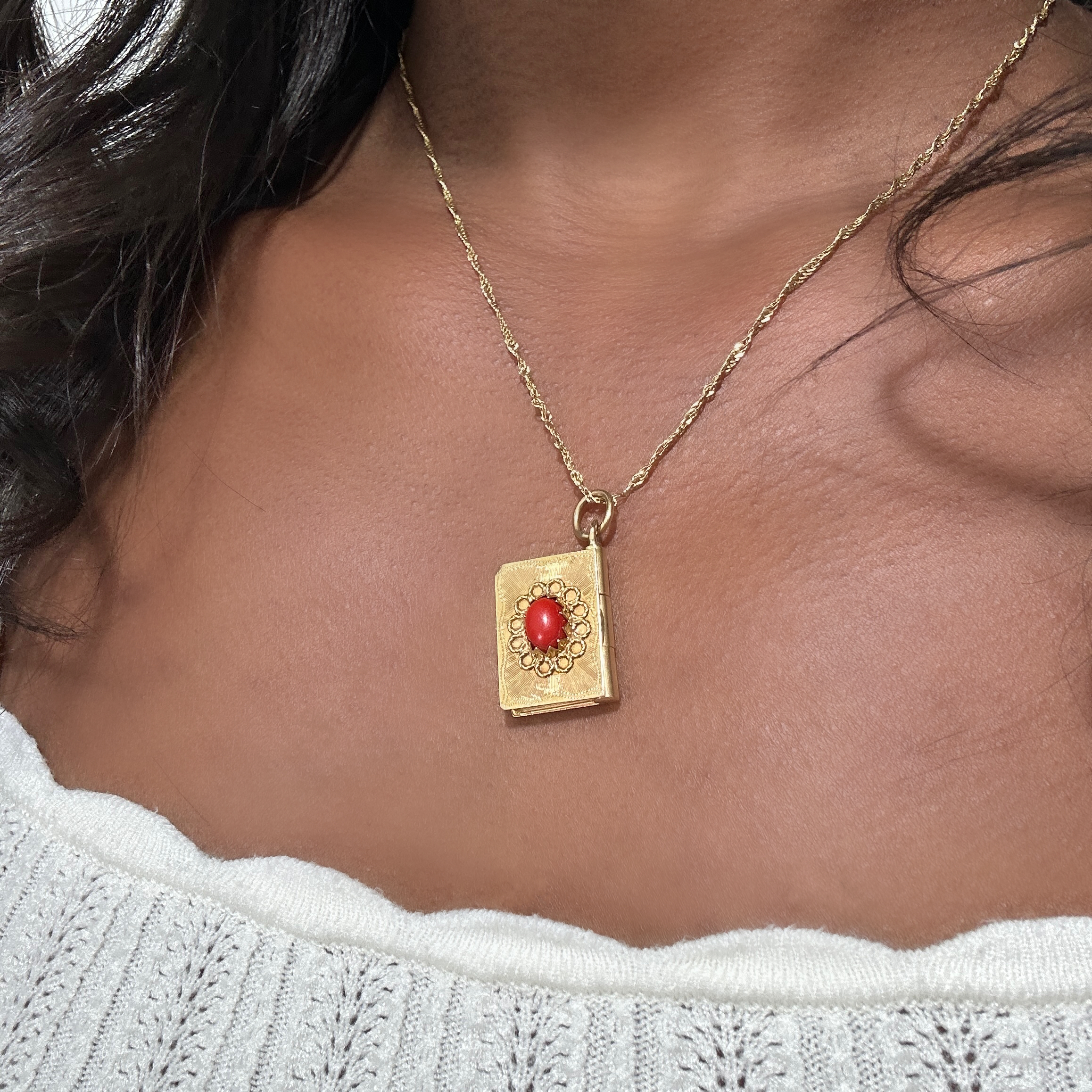 Antique Gold And Coral Love Book Pendant 3