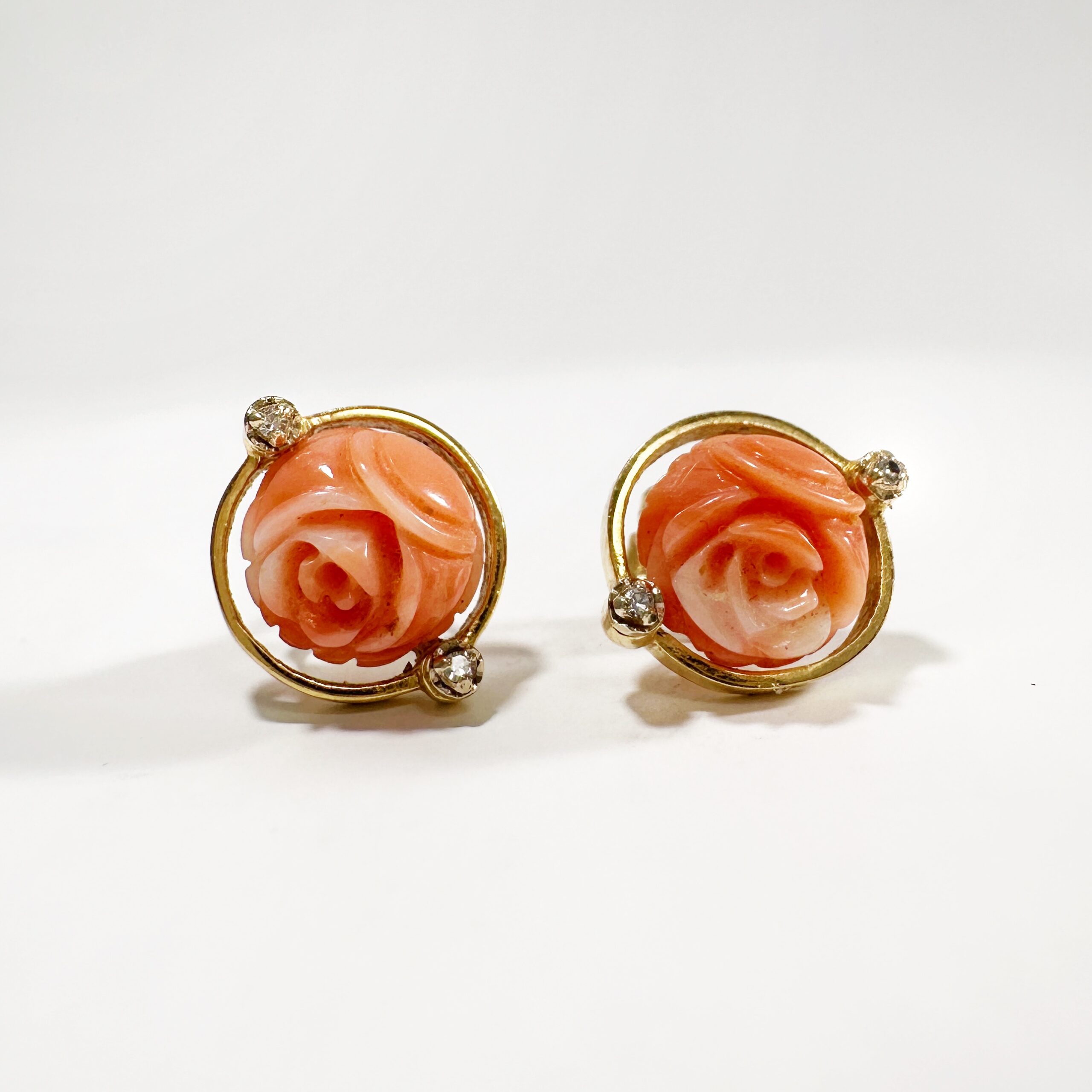 Vintage Coral And Diamond Earrings 1