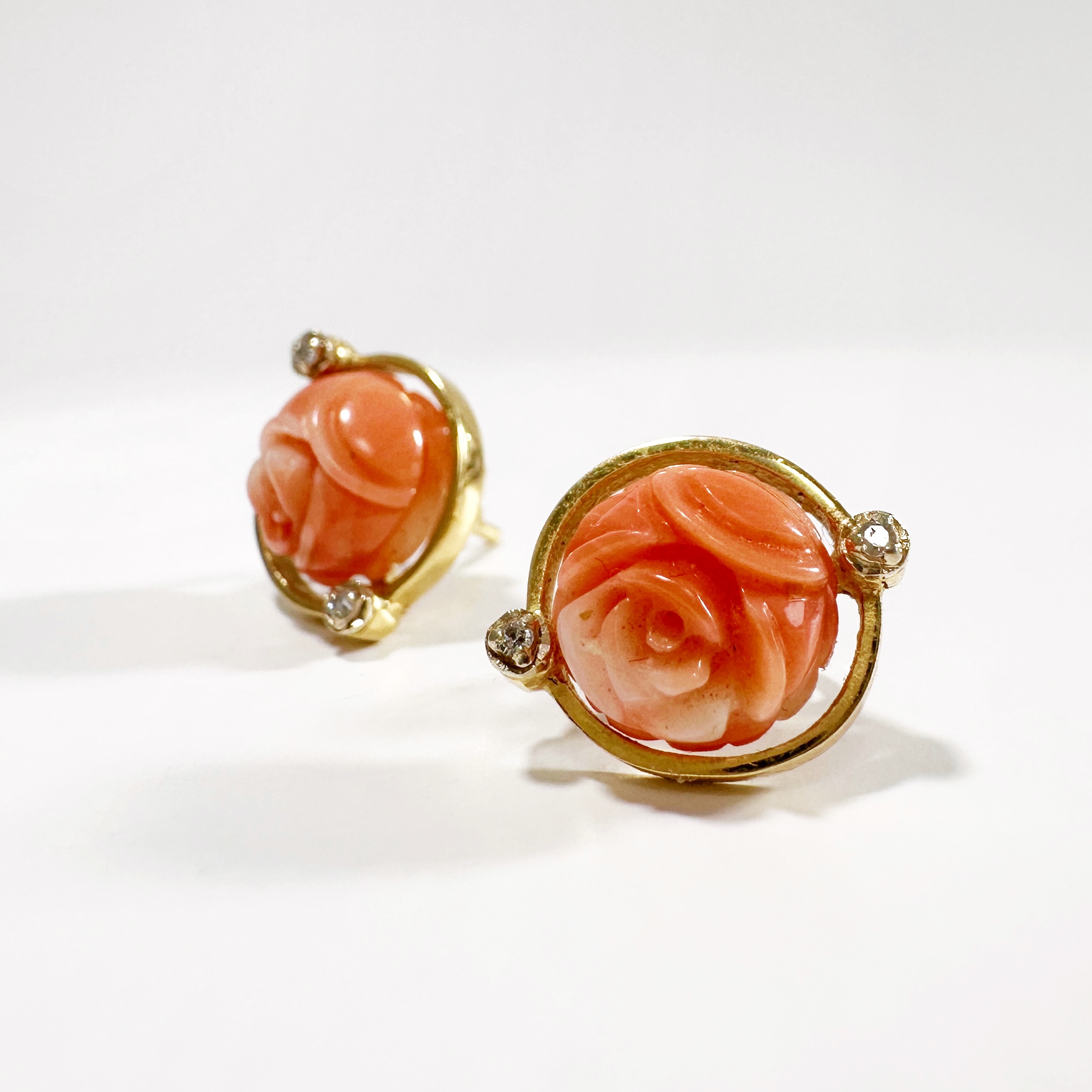 Vintage Coral And Diamond Earrings 3