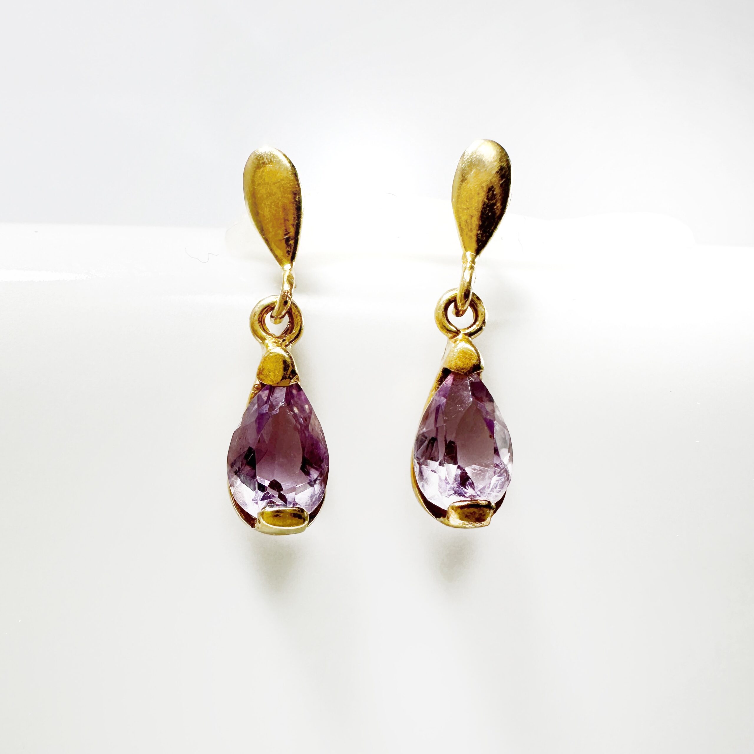 Vintage Gold Amethyst Drop Earrings 1