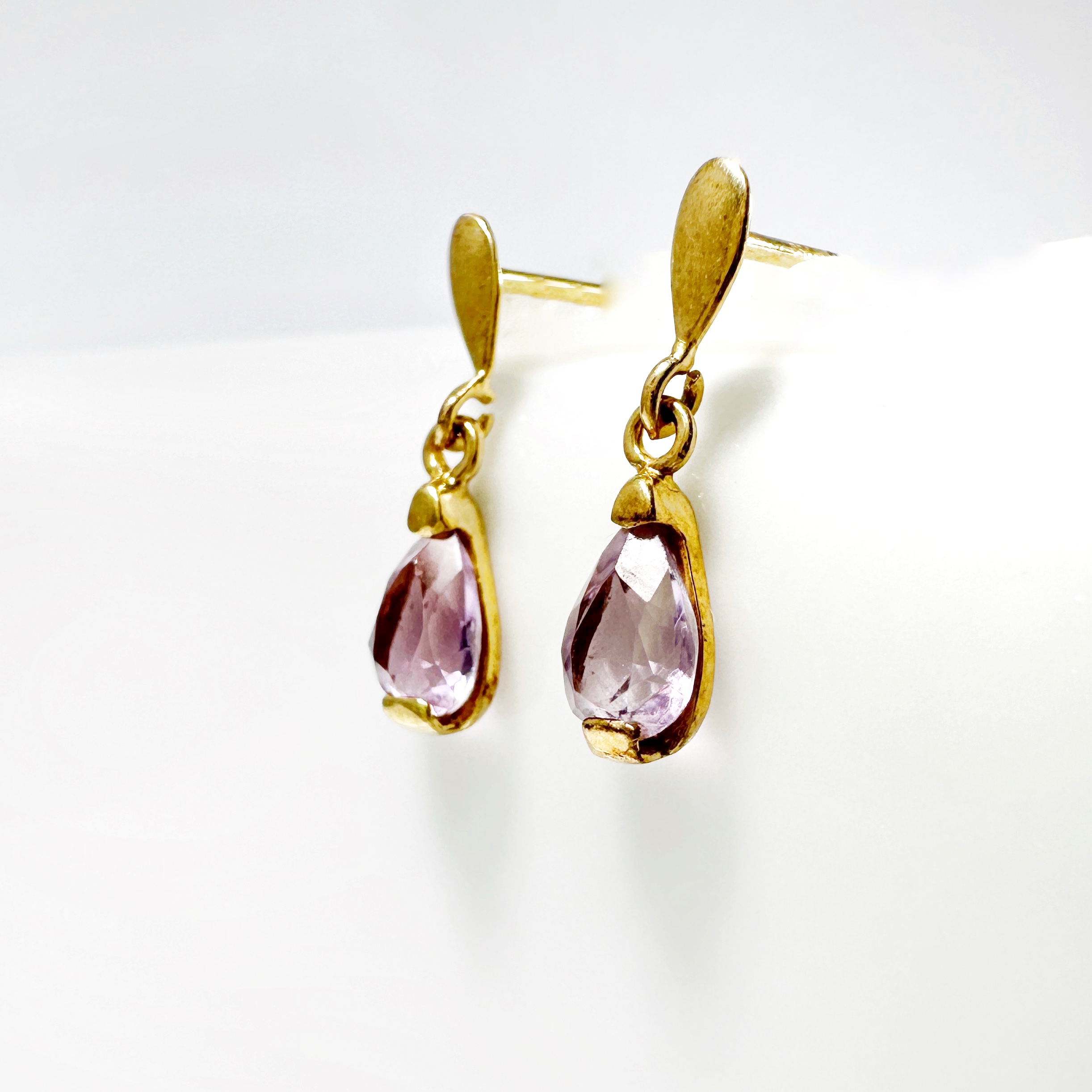 Vintage Gold Amethyst Drop Earrings 2