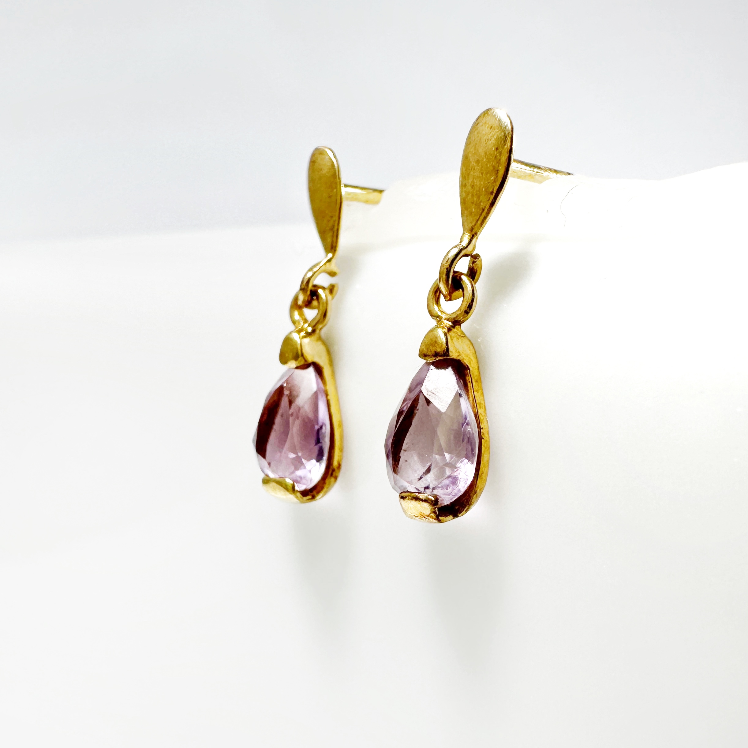 Vintage Gold Amethyst Drop Earrings 3