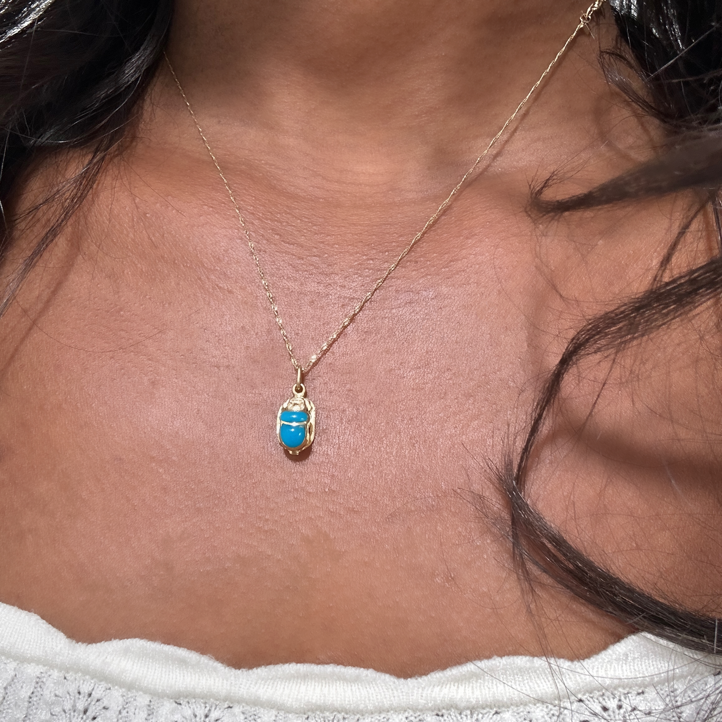 Vintage Gold And Turquoise Enamel Beetle Pendant 10