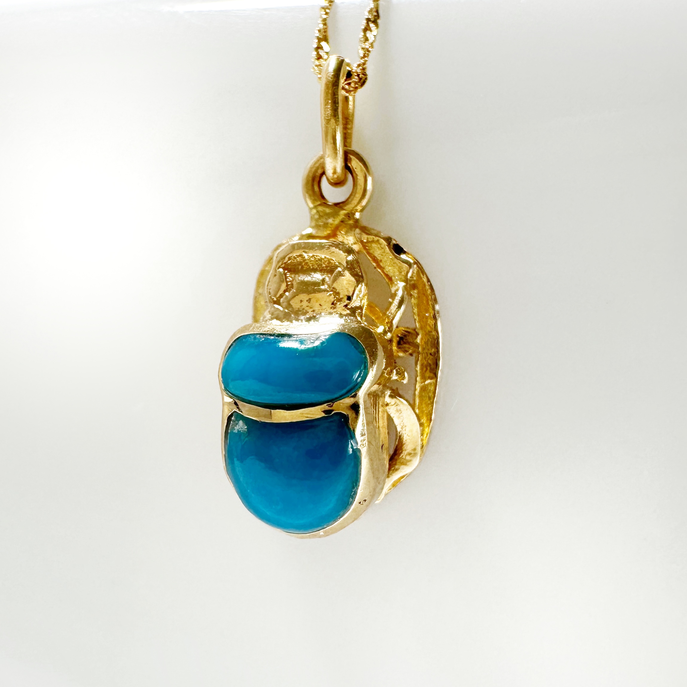 Vintage Gold And Turquoise Enamel Beetle Pendant 2