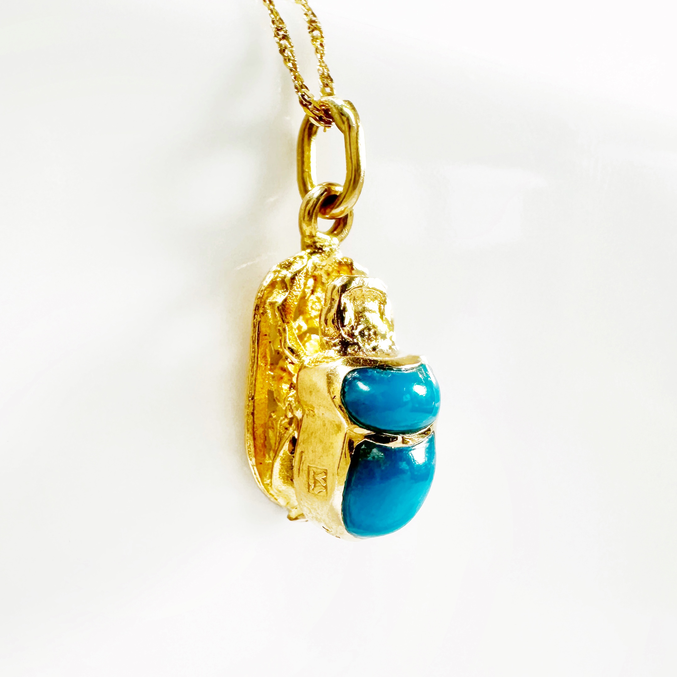 Vintage Gold And Turquoise Enamel Beetle Pendant 3