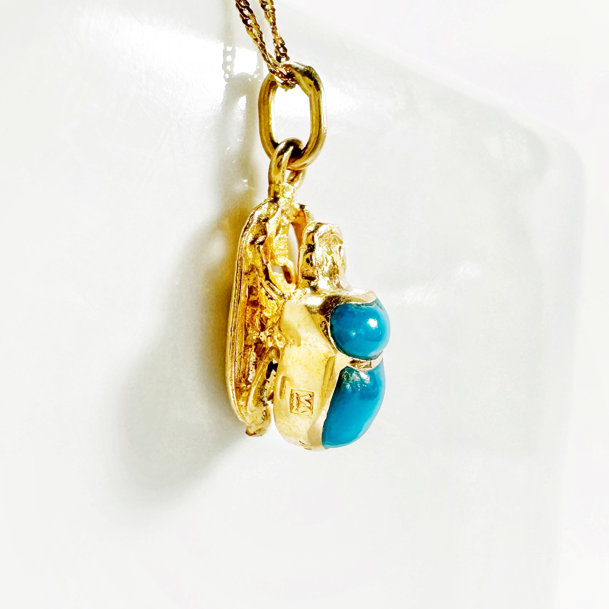 Vintage Gold And Turquoise Enamel Beetle Pendant 4