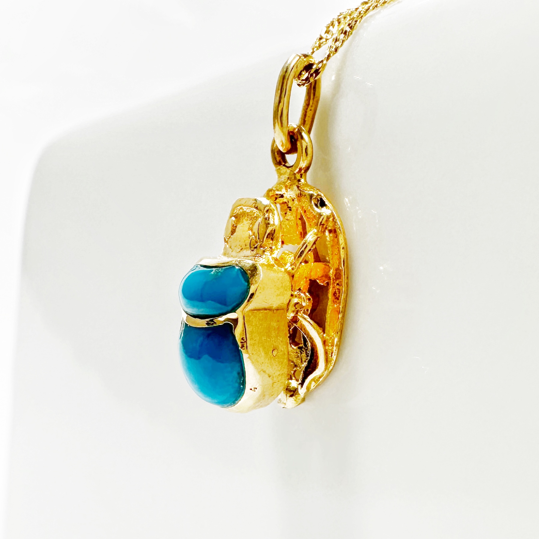 Vintage Gold And Turquoise Enamel Beetle Pendant 5