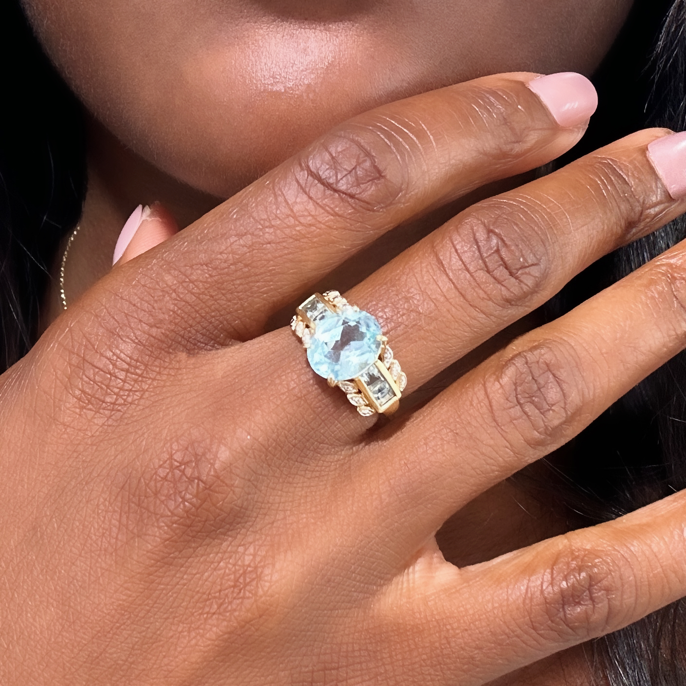 Vintage Gold Aquamarine Diamond Ring 2