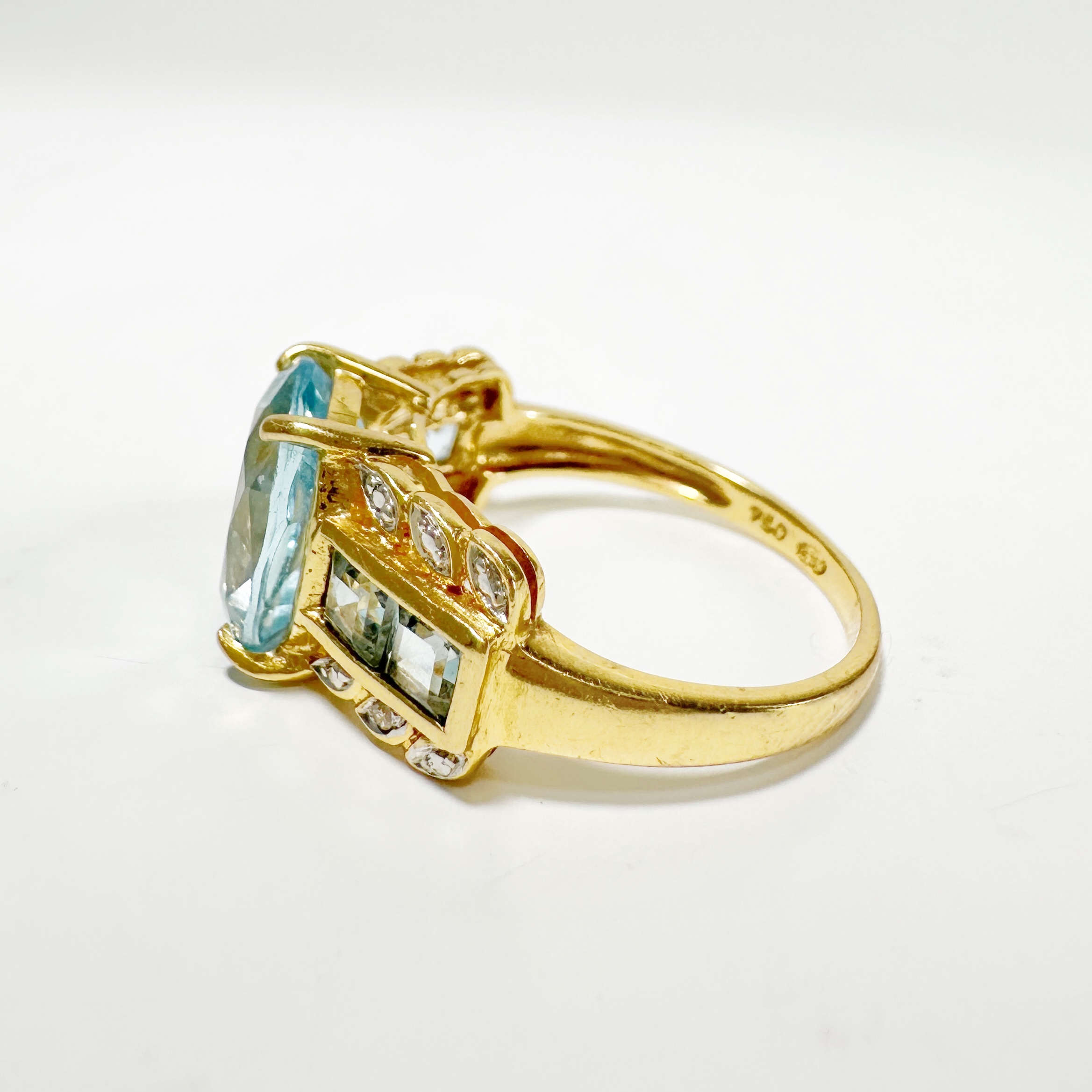 Vintage Gold Aquamarine Diamond Ring 6
