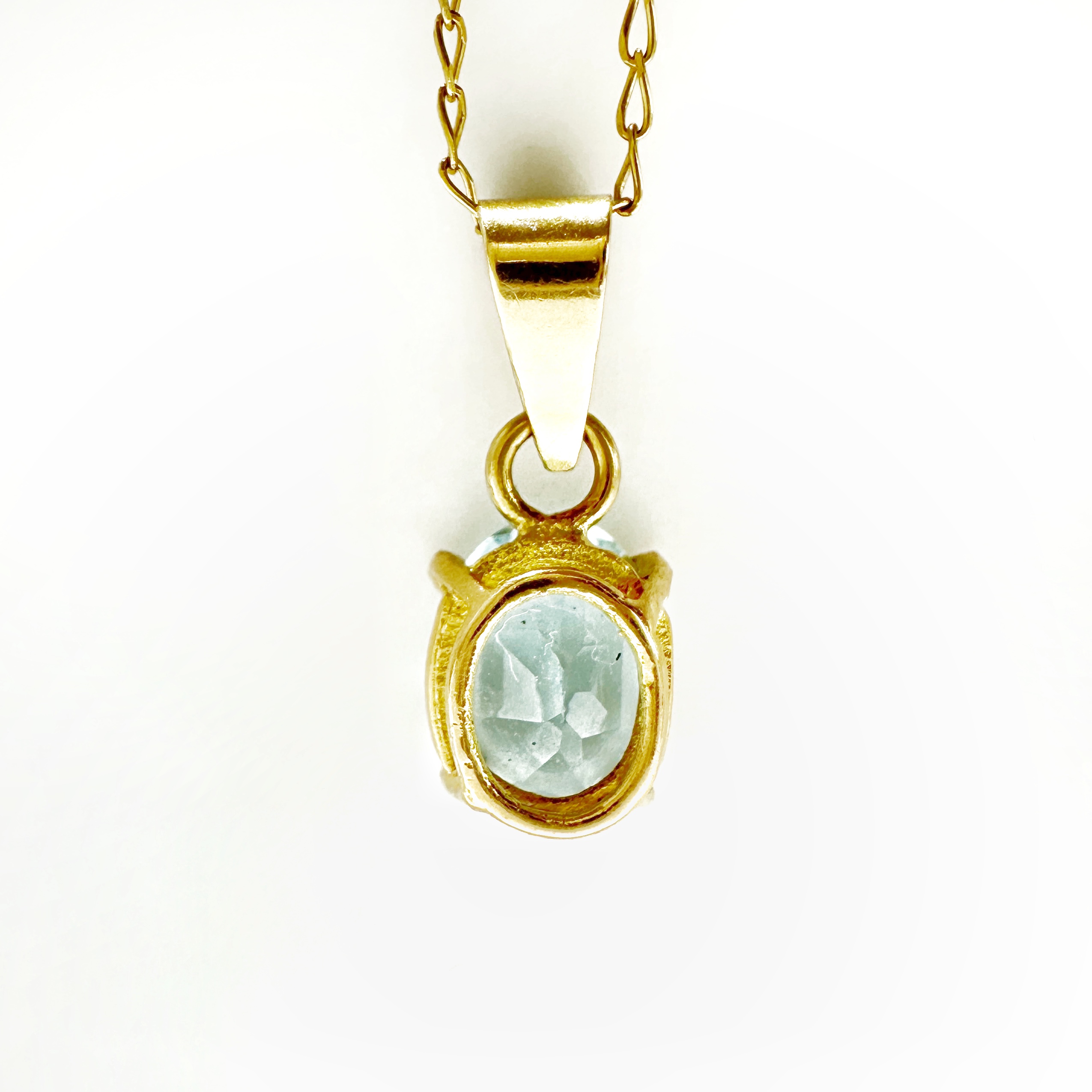 Vintage Gold Aquamarine Oval Pendant 5