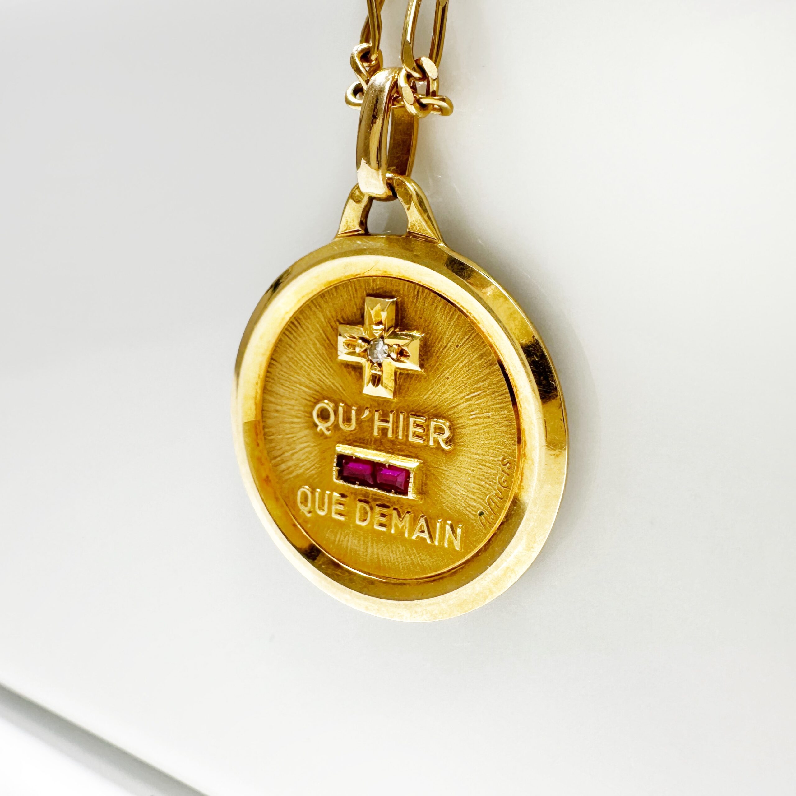 Vintage Gold Diamond Ruby Augis Pendant 1 (5)