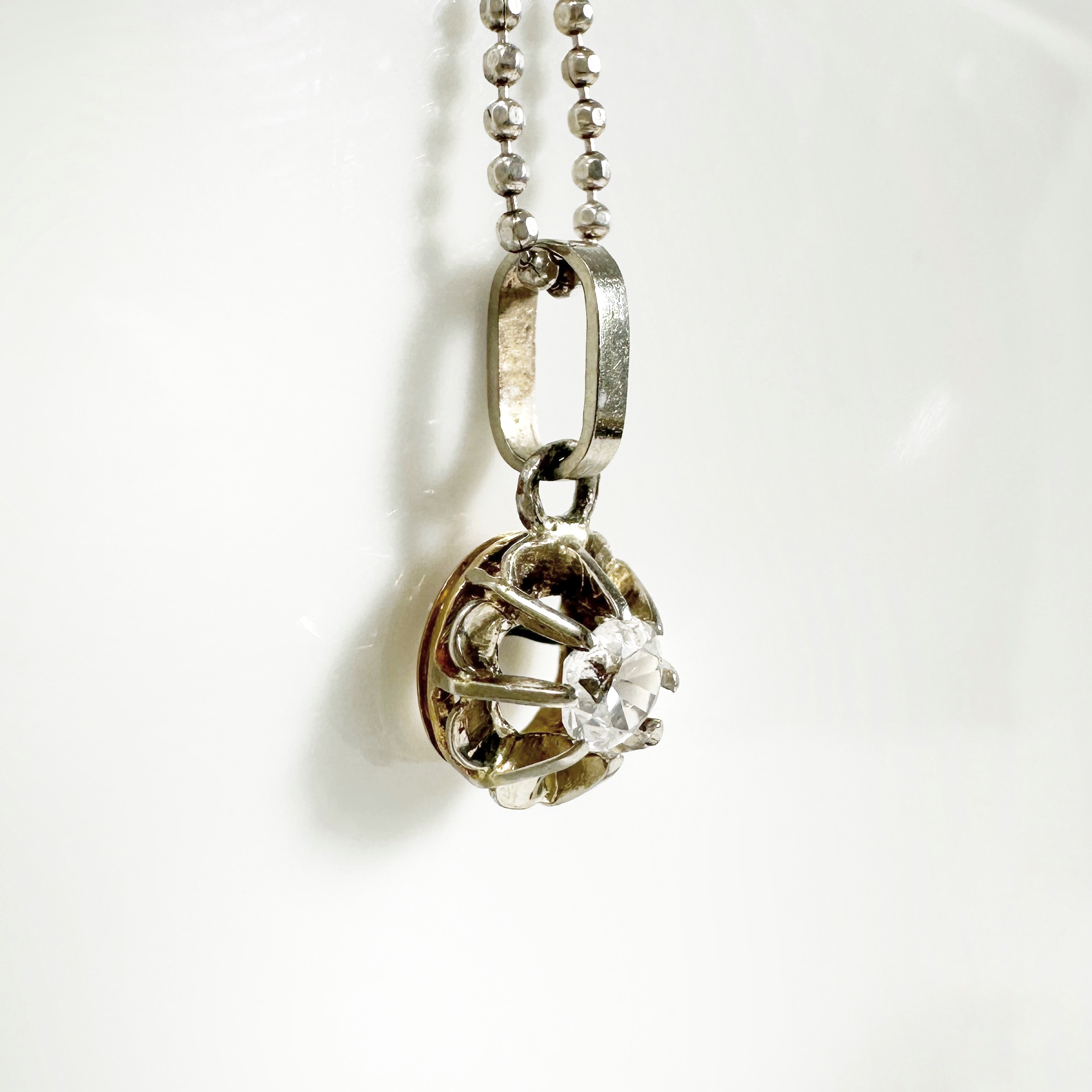 Vintage White Gold Diamond Solitaire Pendant (2)