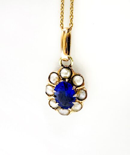 Gold, sapphire and fine pearl pendant "Lyna"
