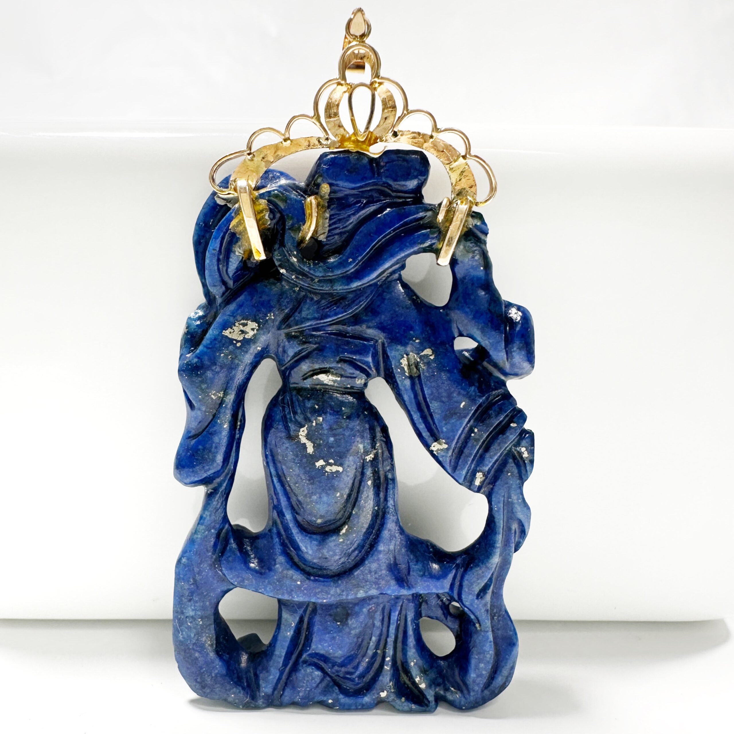 Vintage Chinese Gold Lapis Lazuli He Xiangu Pendant (1)