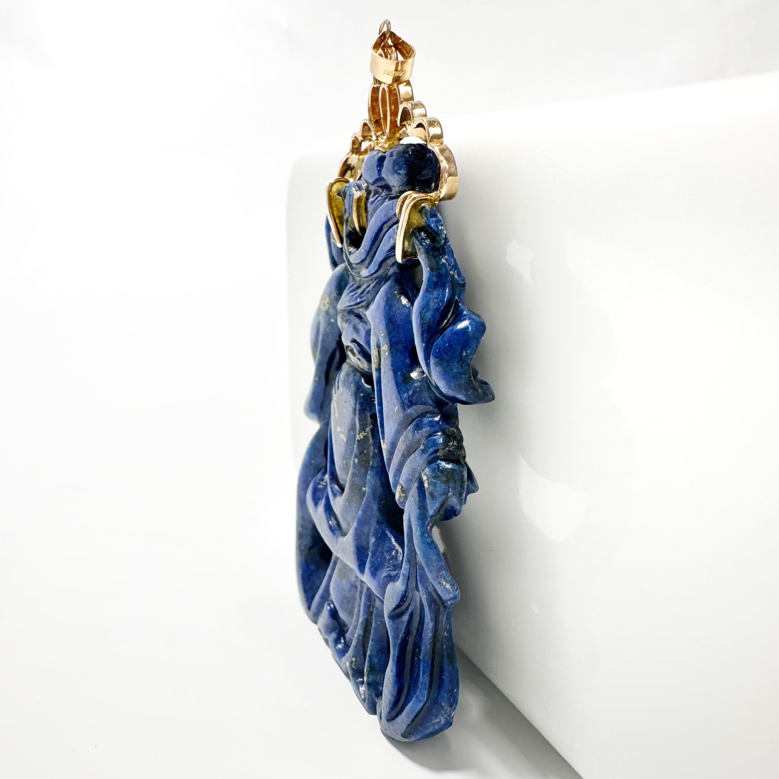 Vintage Chinese Gold Lapis Lazuli He Xiangu Pendant (6)