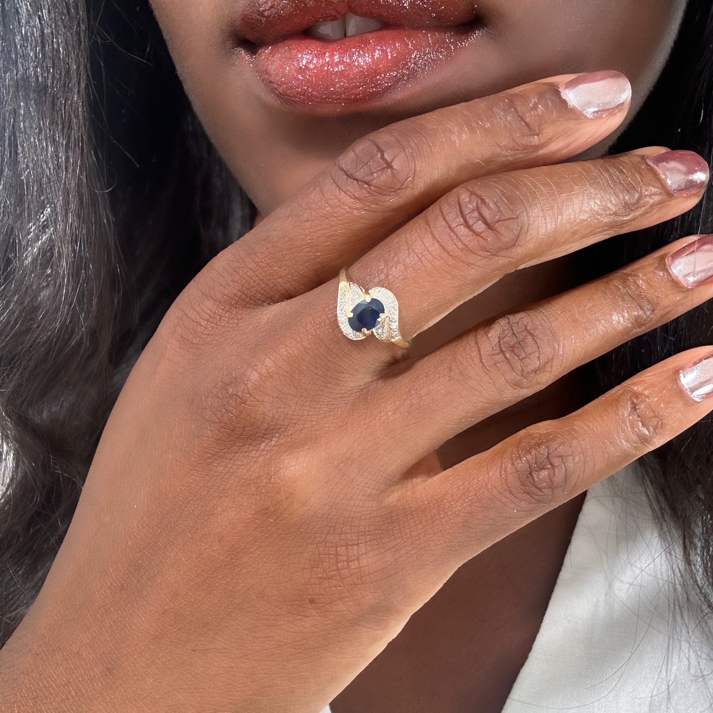 Vintage 18k Solitaire Ring Old Diamonds Oval Sapphire (1)