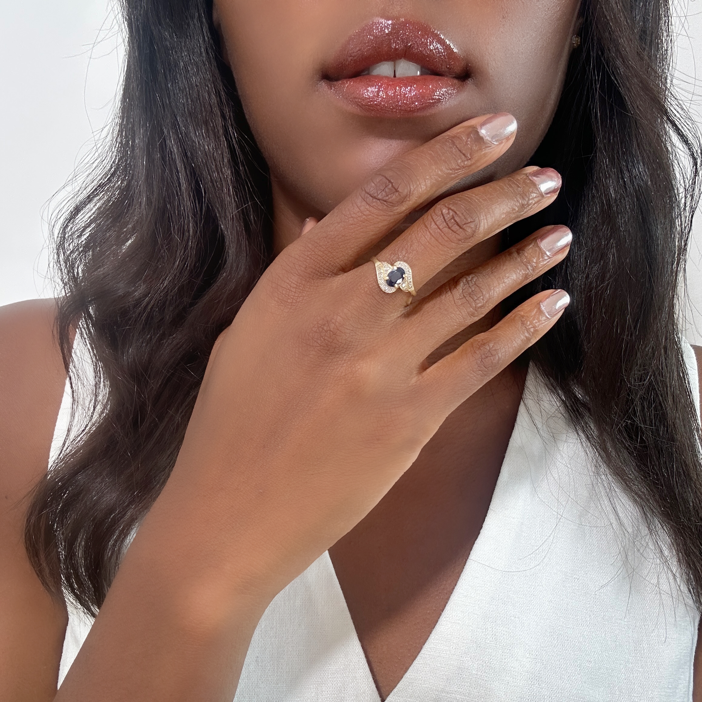 Vintage 18k Solitaire Ring Old Diamonds Oval Sapphire (2)