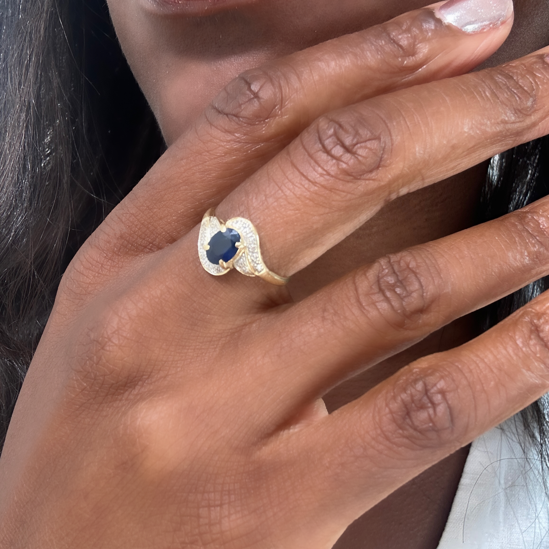 Vintage 18k Solitaire Ring Old Diamonds Oval Sapphire (3)