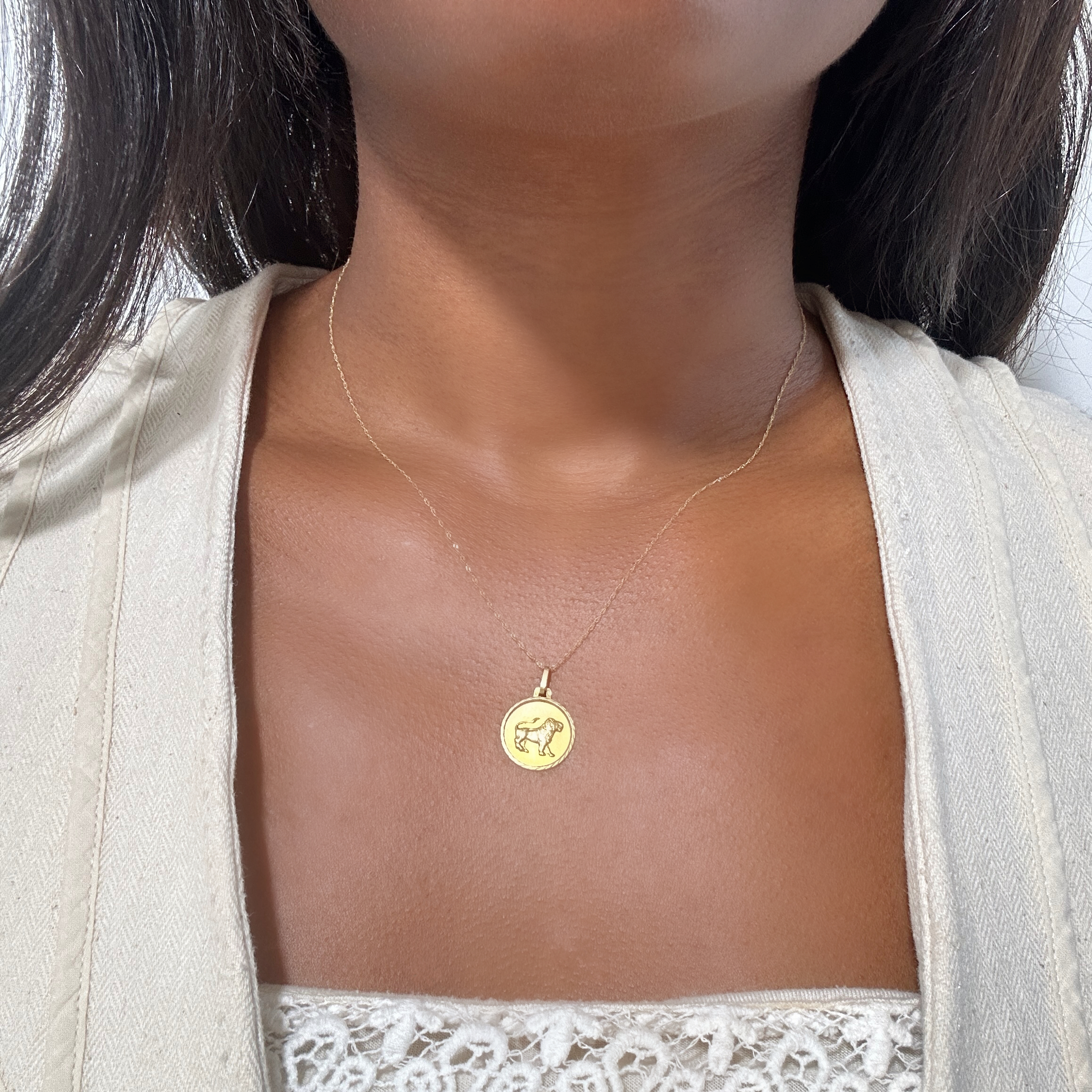 Vintage Gold Lion Astrological Medal