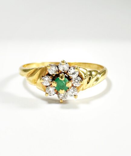 Bague marguerite or, émeraude et diamants "Isorane"