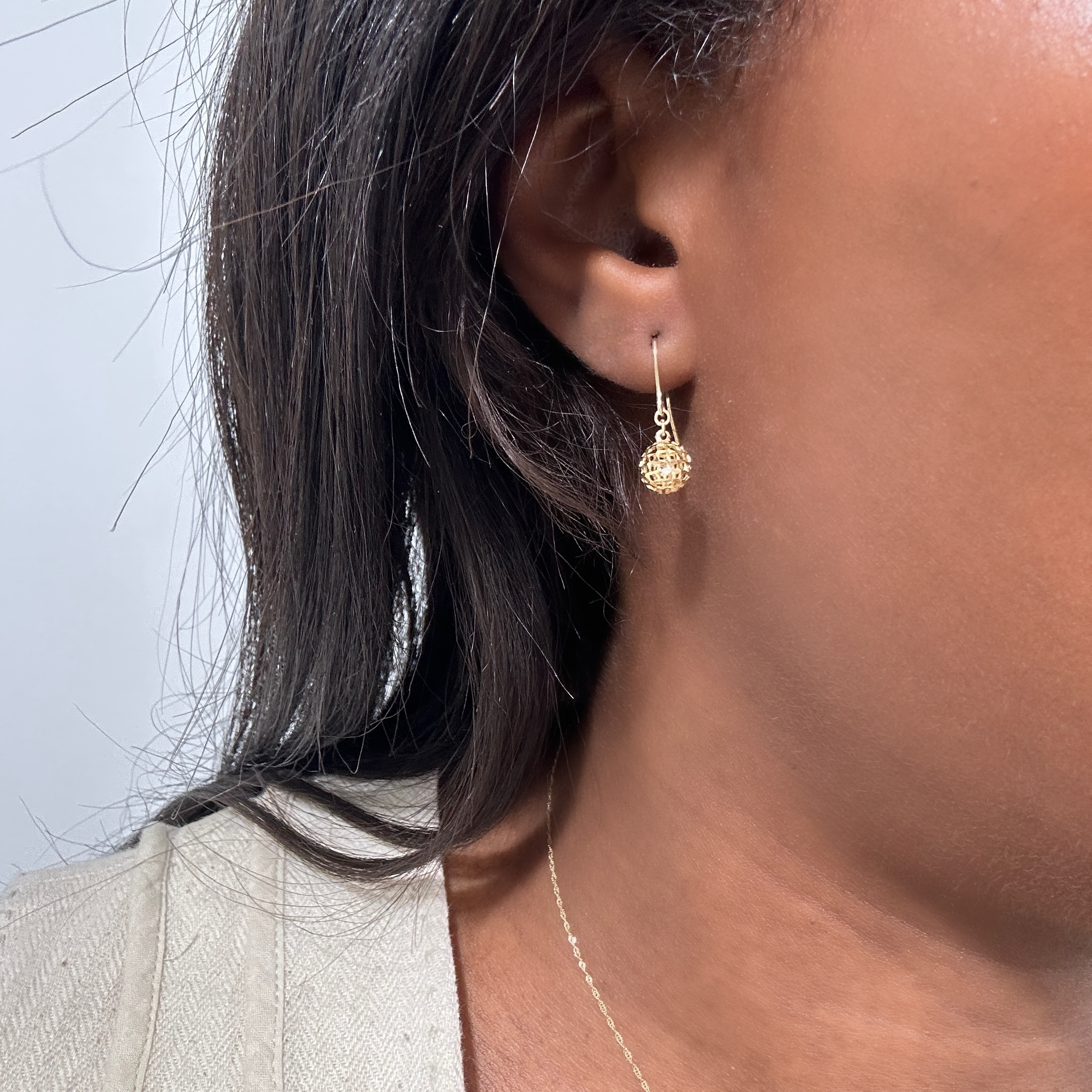 Vintage Gold Chisseled Bead Earrings (1)