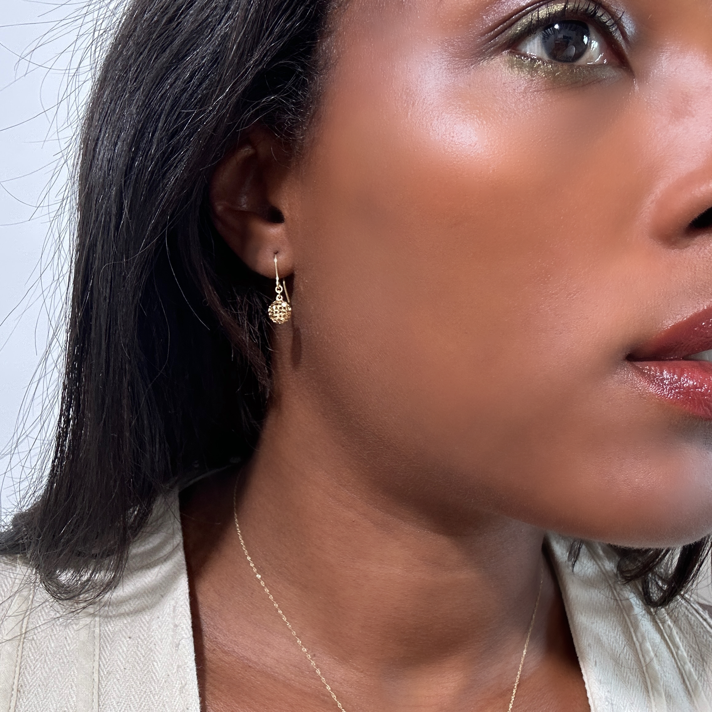 Vintage Gold Chisseled Bead Earrings (2)