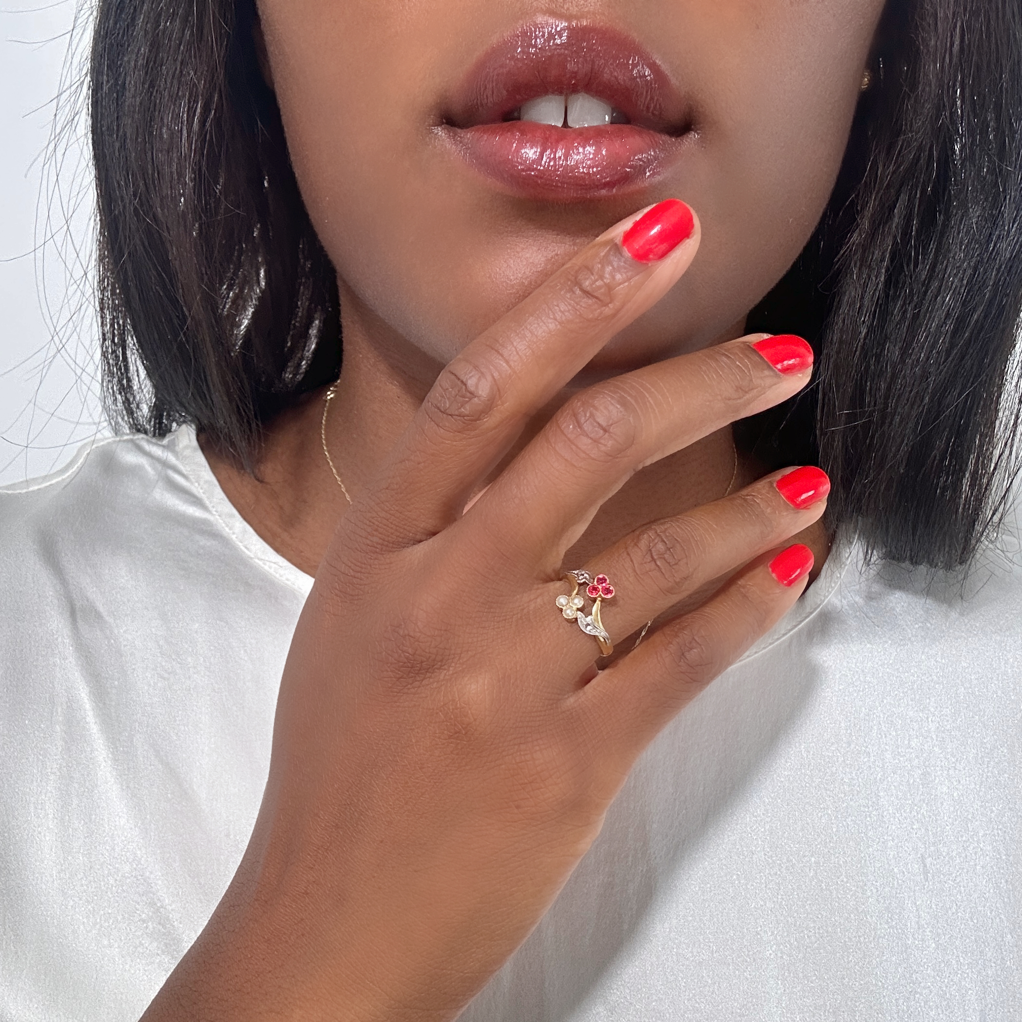 Vintage Gold Pearl And Ruby Diamond You And Me Ring (2)