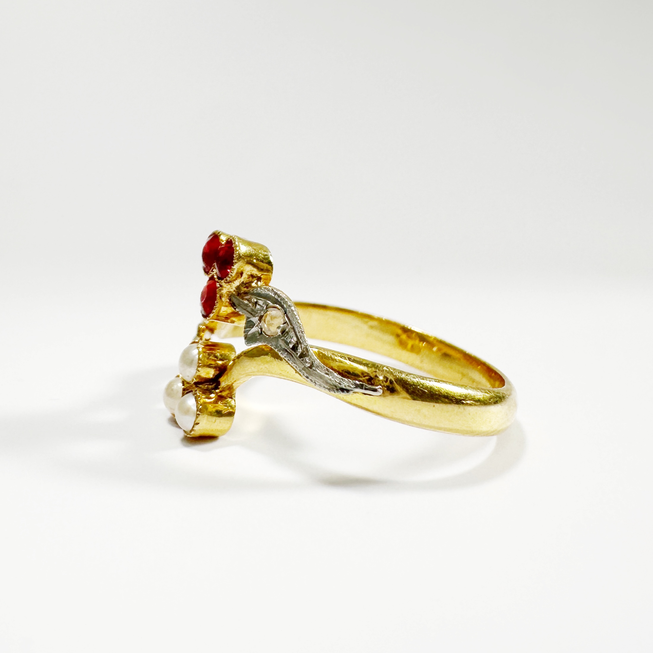 Vintage Gold Pearl And Ruby Diamond You And Me Ring (2)
