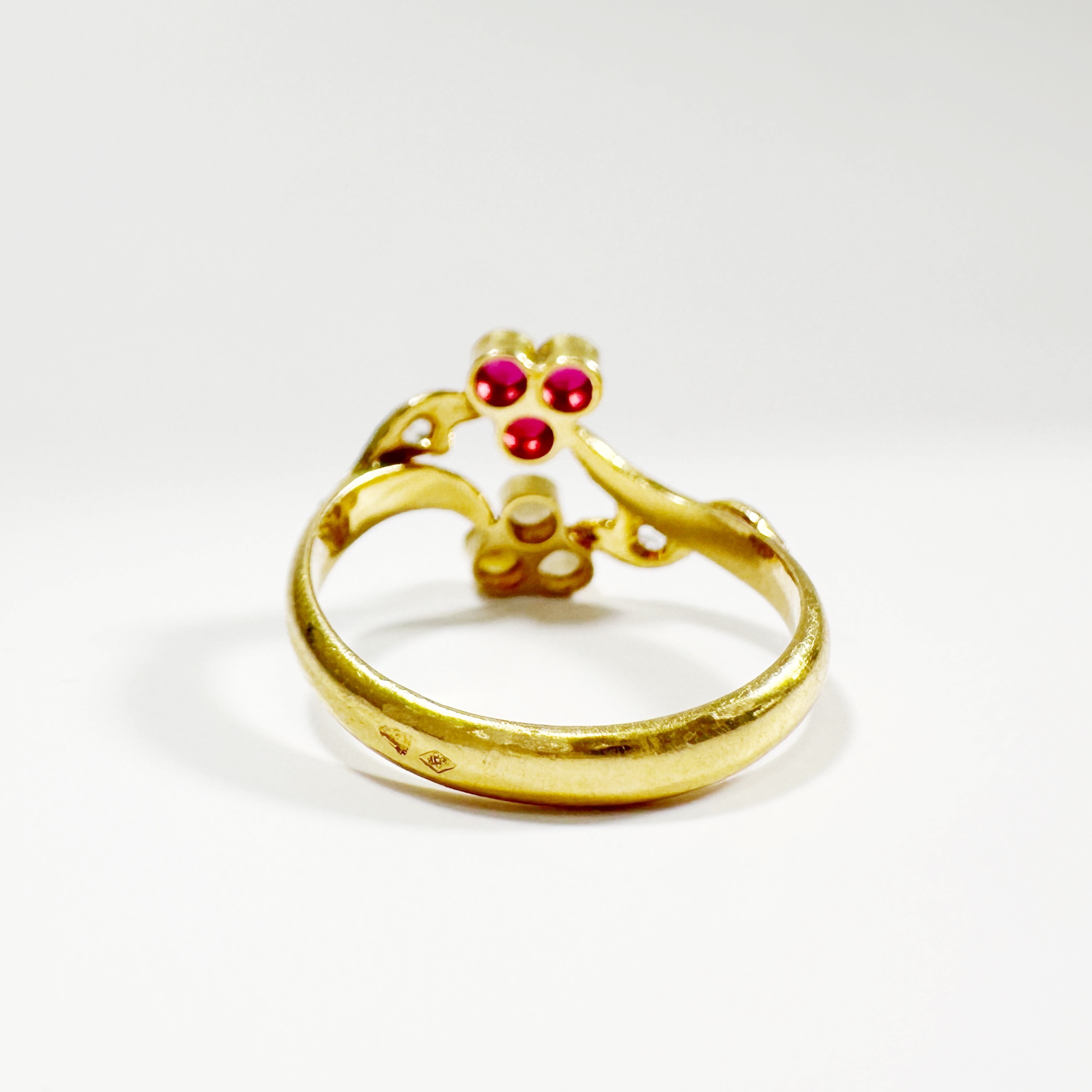 Vintage Gold Pearl And Ruby Diamond You And Me Ring (3)