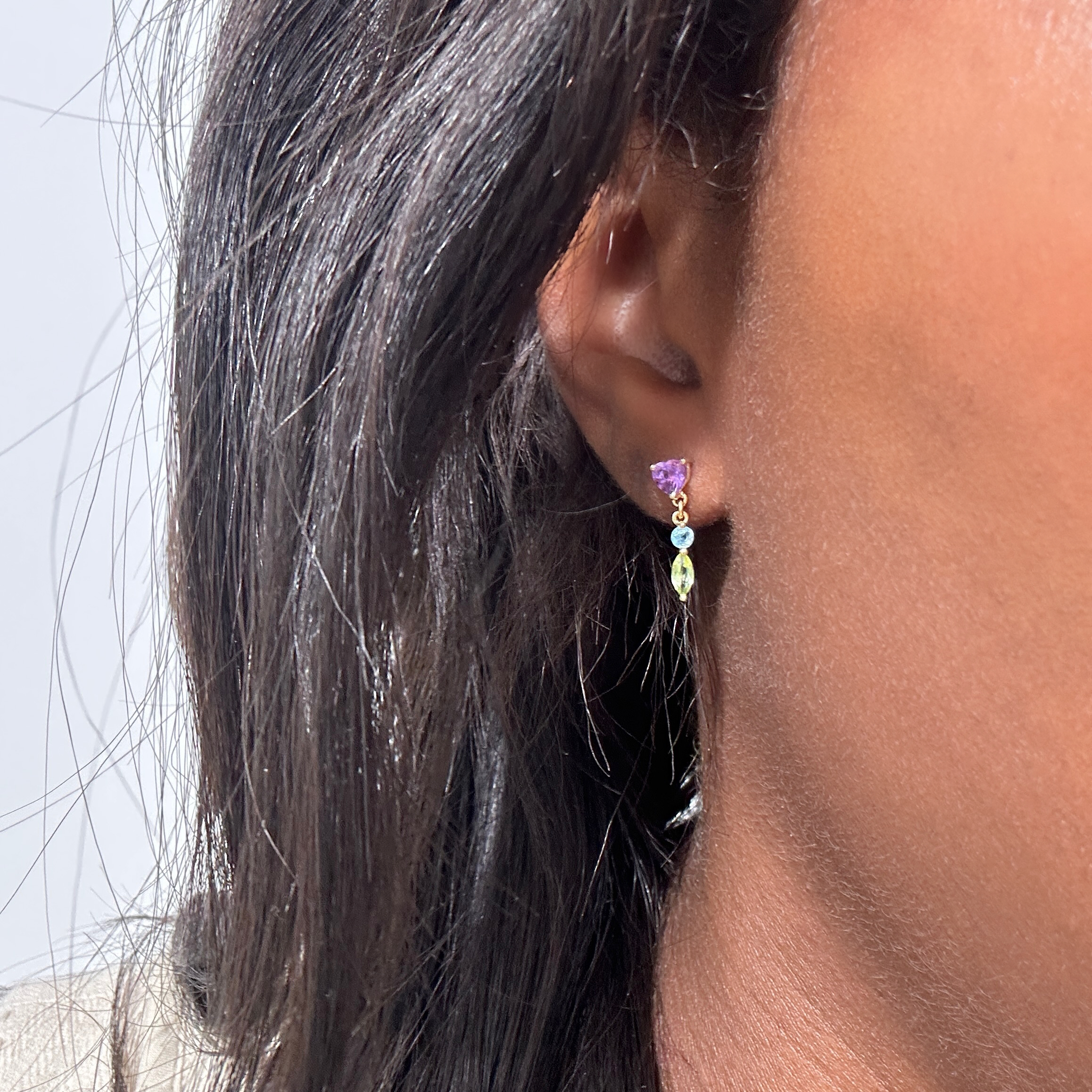 Vintage Tutti Frutti Peridot Amethyst Topaz Drop Earrings (1)
