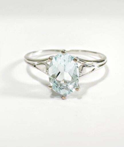 Bague or blanc et aigue marine taille ovale "Alyséa"
