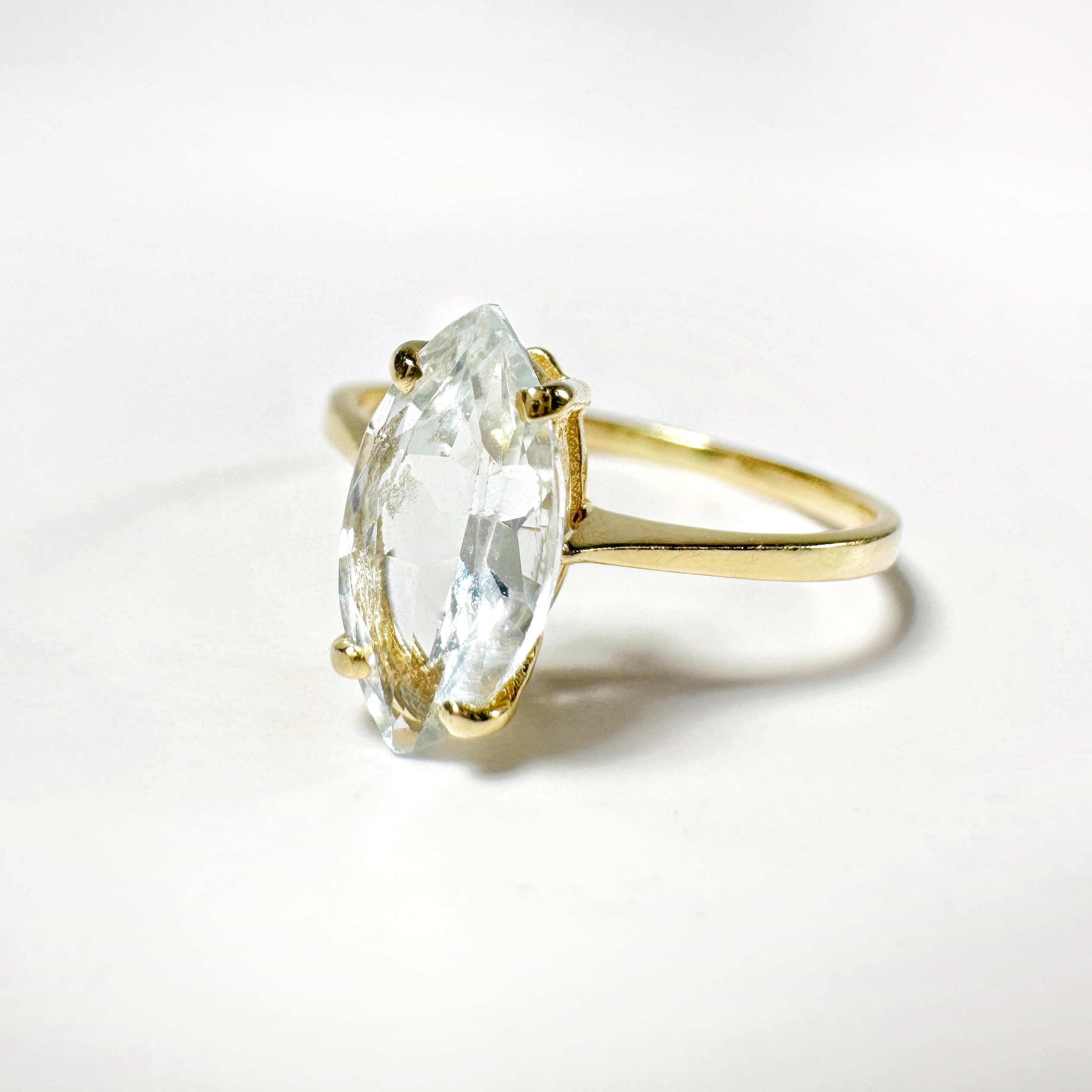 Vintage Gold Aquamarine Marquise Cut Solitaire Ring (2)