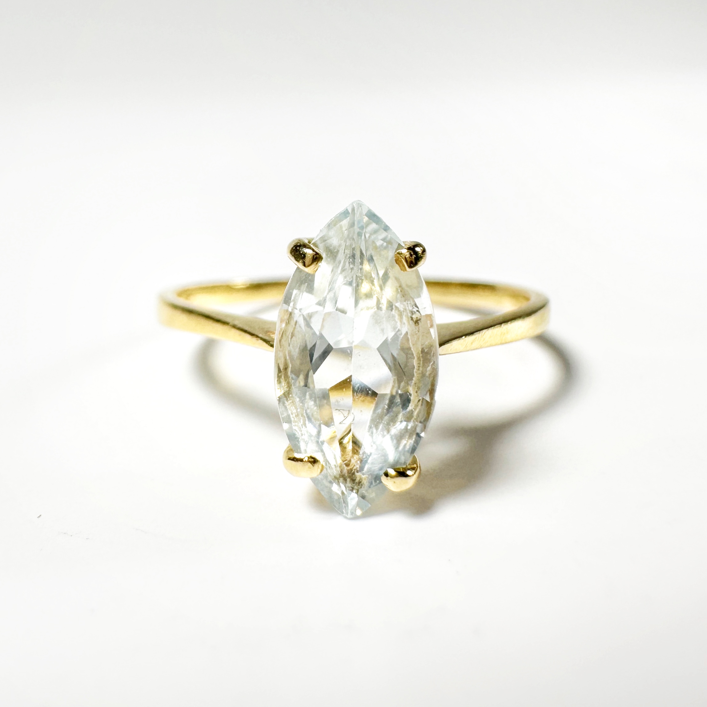Vintage Gold Aquamarine Marquise Cut Solitaire Ring