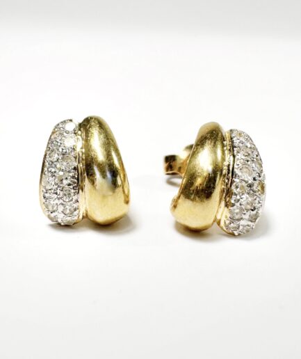 Puces d'oreilles or et diamants à godrons "Clarine"