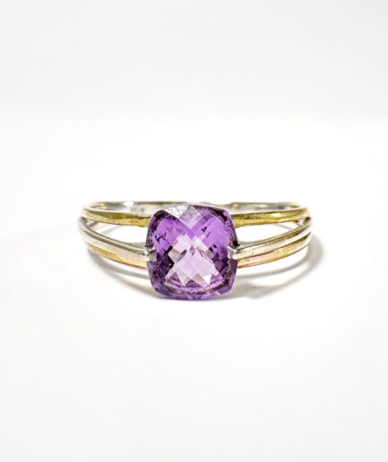 3 gold and amethyst cushion briolette ring "Evana"