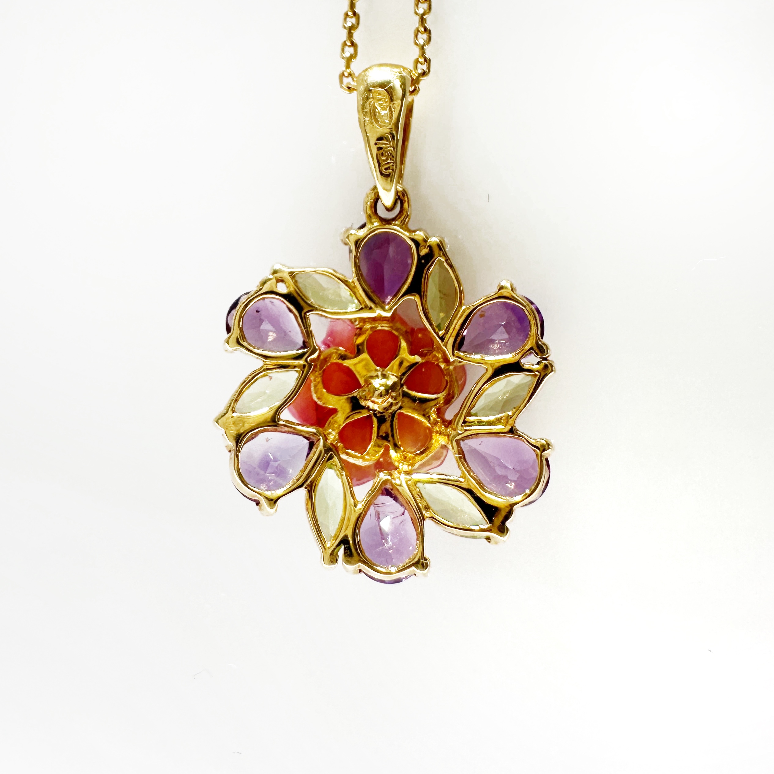 Vintage Gold Amethyst Peridot Mother Of Pearl Flower Pendant (1)