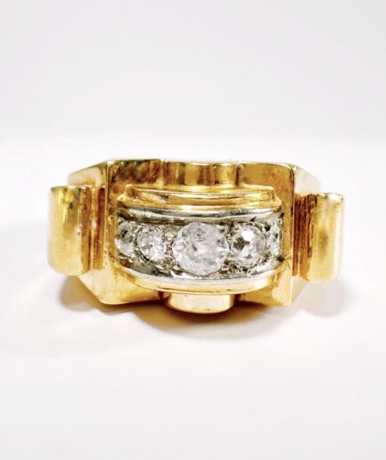 Gold and diamond tank ring "Coline"