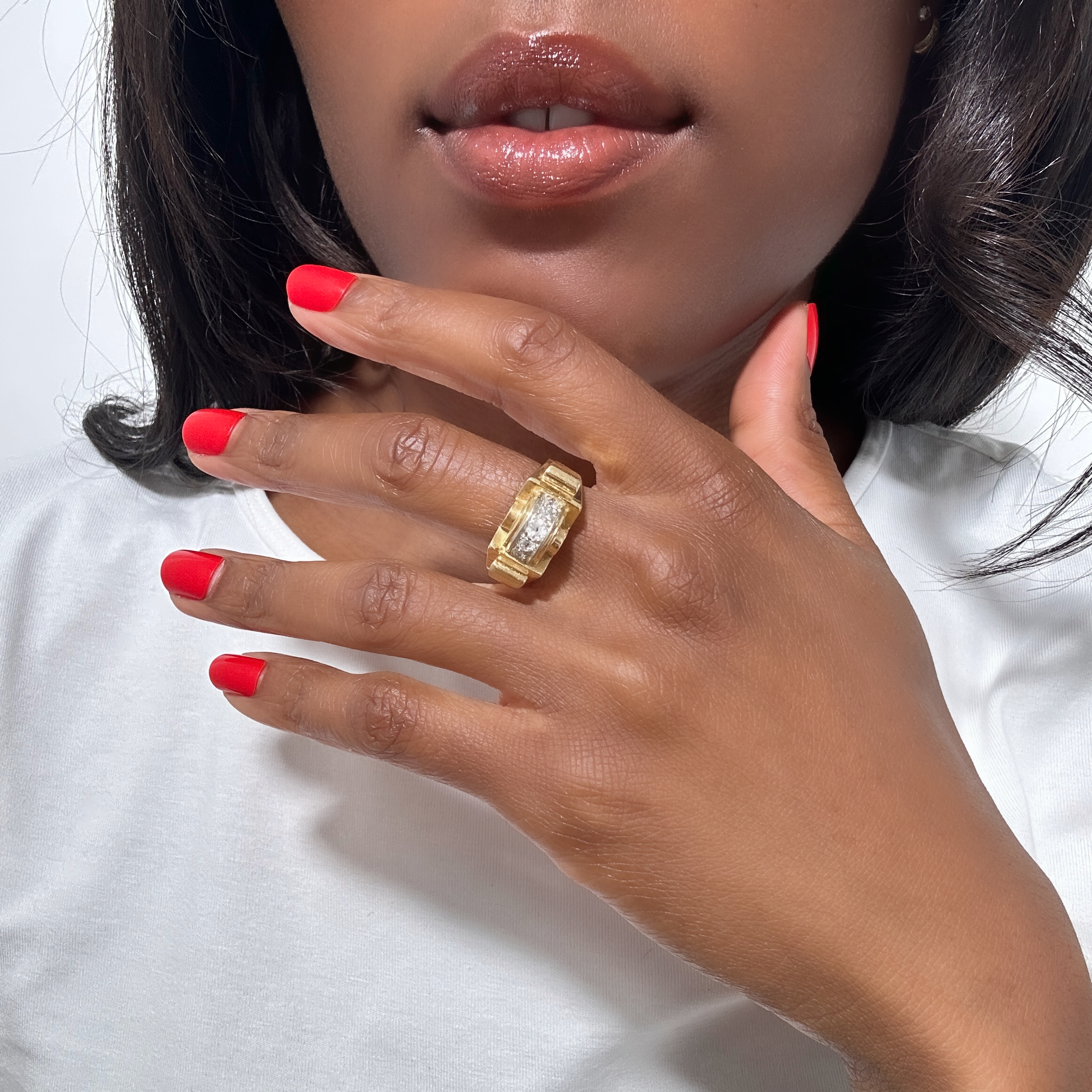 Vintage Gold And Diamond Tank Ring (2)