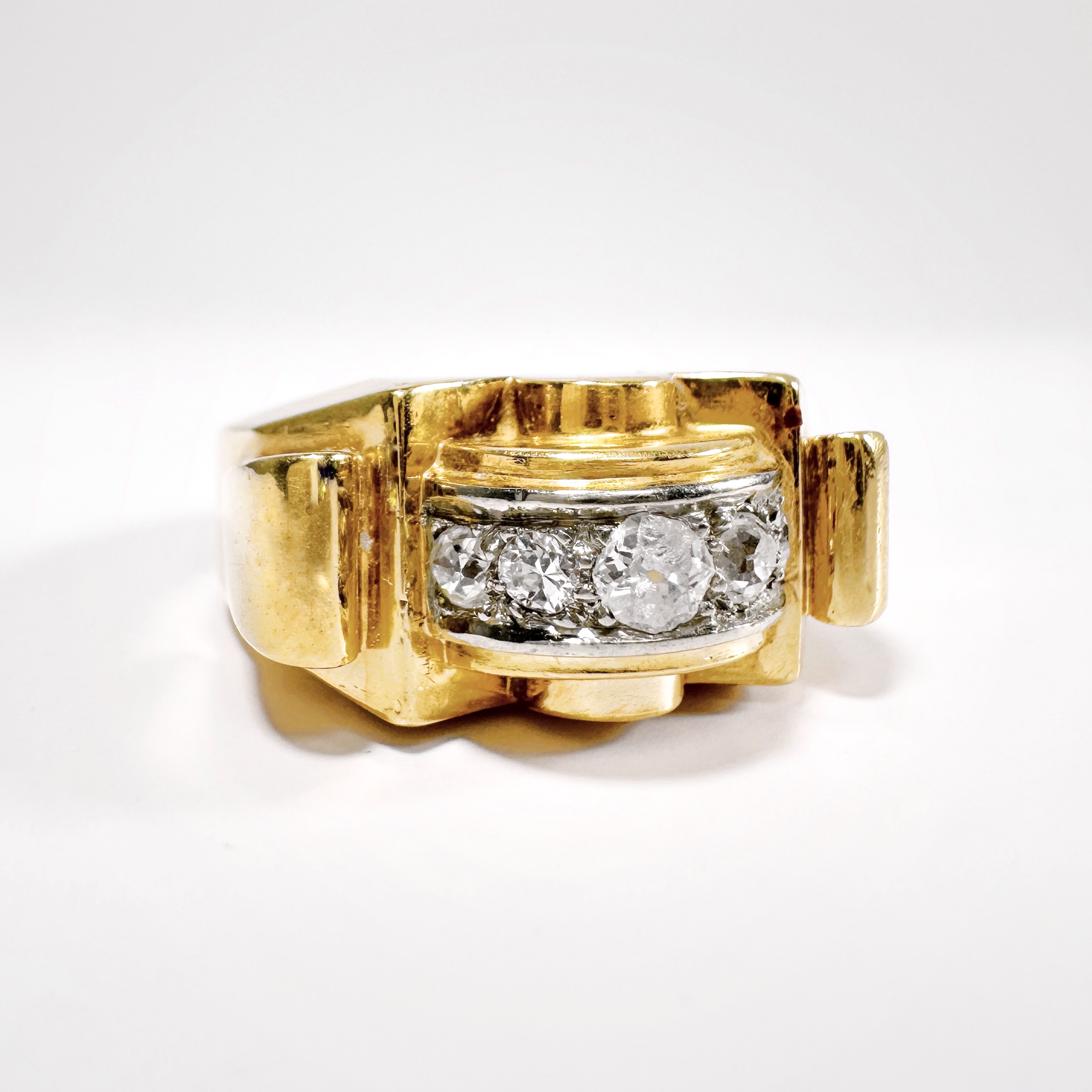 Vintage Gold And Diamond Tank Ring (2)