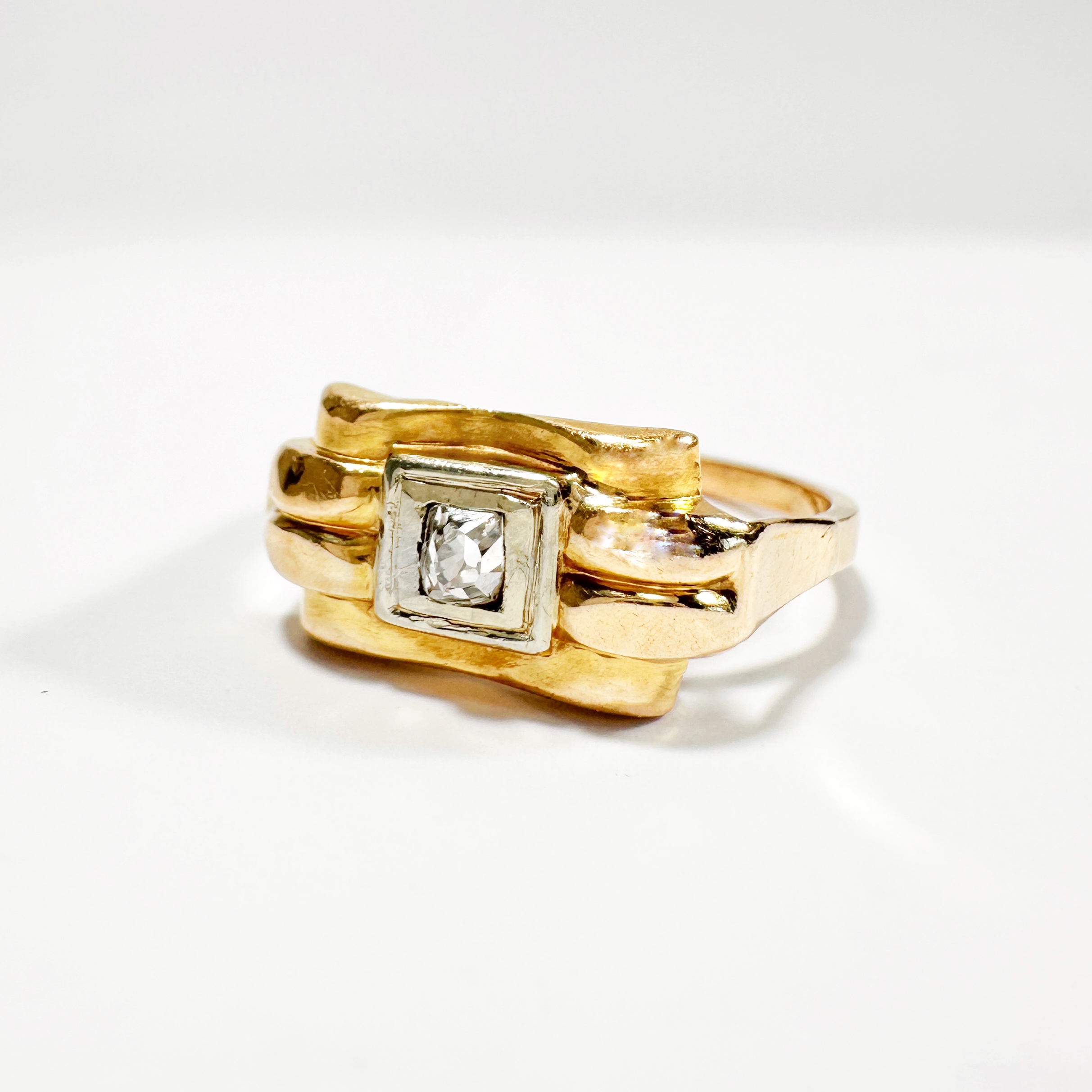 Vintage Gold And Diamond Tank Ring (2)