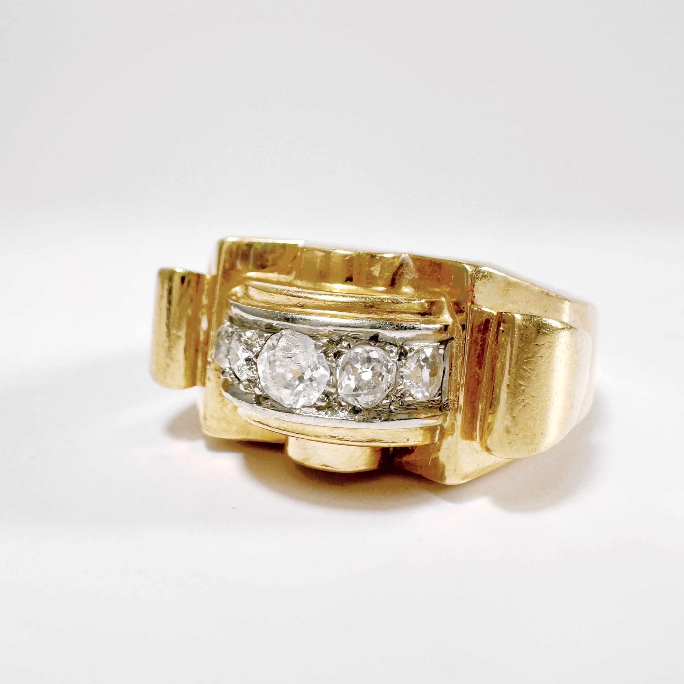 Vintage Gold And Diamond Tank Ring (3)