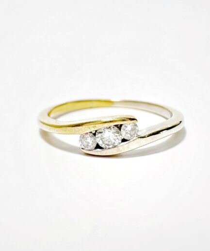 Yellow and white gold ribbon ring with diamonds "Honorine"