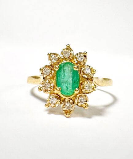 Bague marquise or, diamants et émeraude "Solvène"