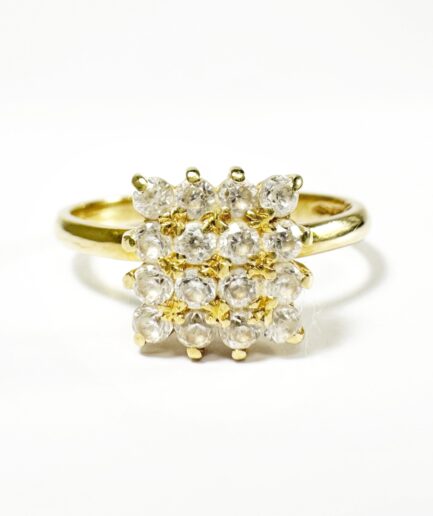 Gold and white sapphire ring set in square "Elline"