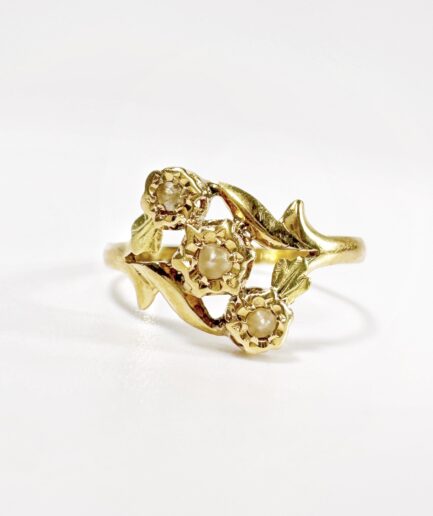 Bague trilogie or jaune et perles fines "Sélène"