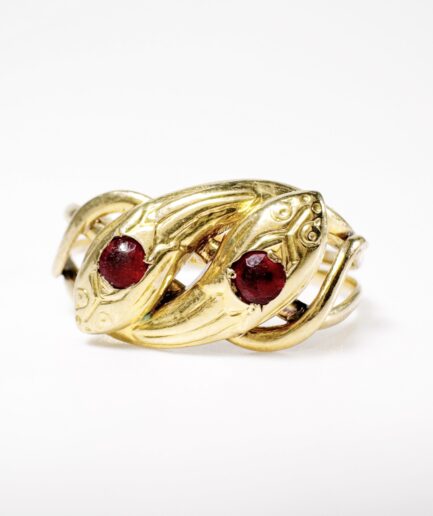 Toi et Moi Snake Ring Gold and Red Tourmaline "Viper"