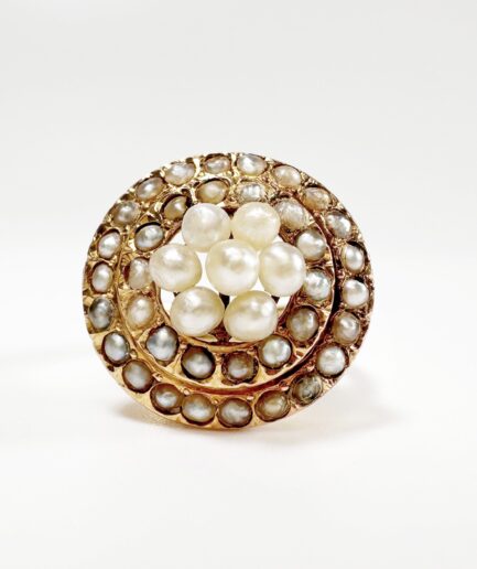 Bague à halos or et perles fines "Aliénor"