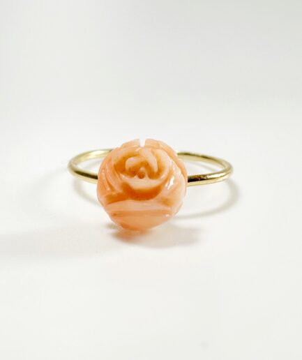 Gold and coral angel skin ring in rose flower "Elline"